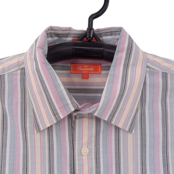 Faconnable Mens Striped Shirt Size L Large Pastel Button Front Pocket Preppy - Picture 4 of 13